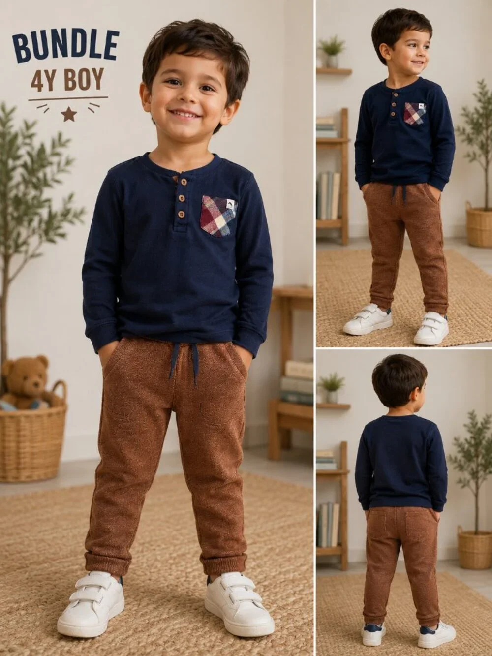 Tommy Bahama & Zara Boys 4Y 2-Piece Outfit Bundle Henley Shirt Jogger Pants
